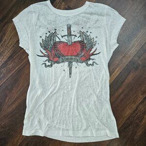 Vintage Y2K Jimmy Z Angel Wings Burnout Tshirt w/Red Rhinestones - Size L